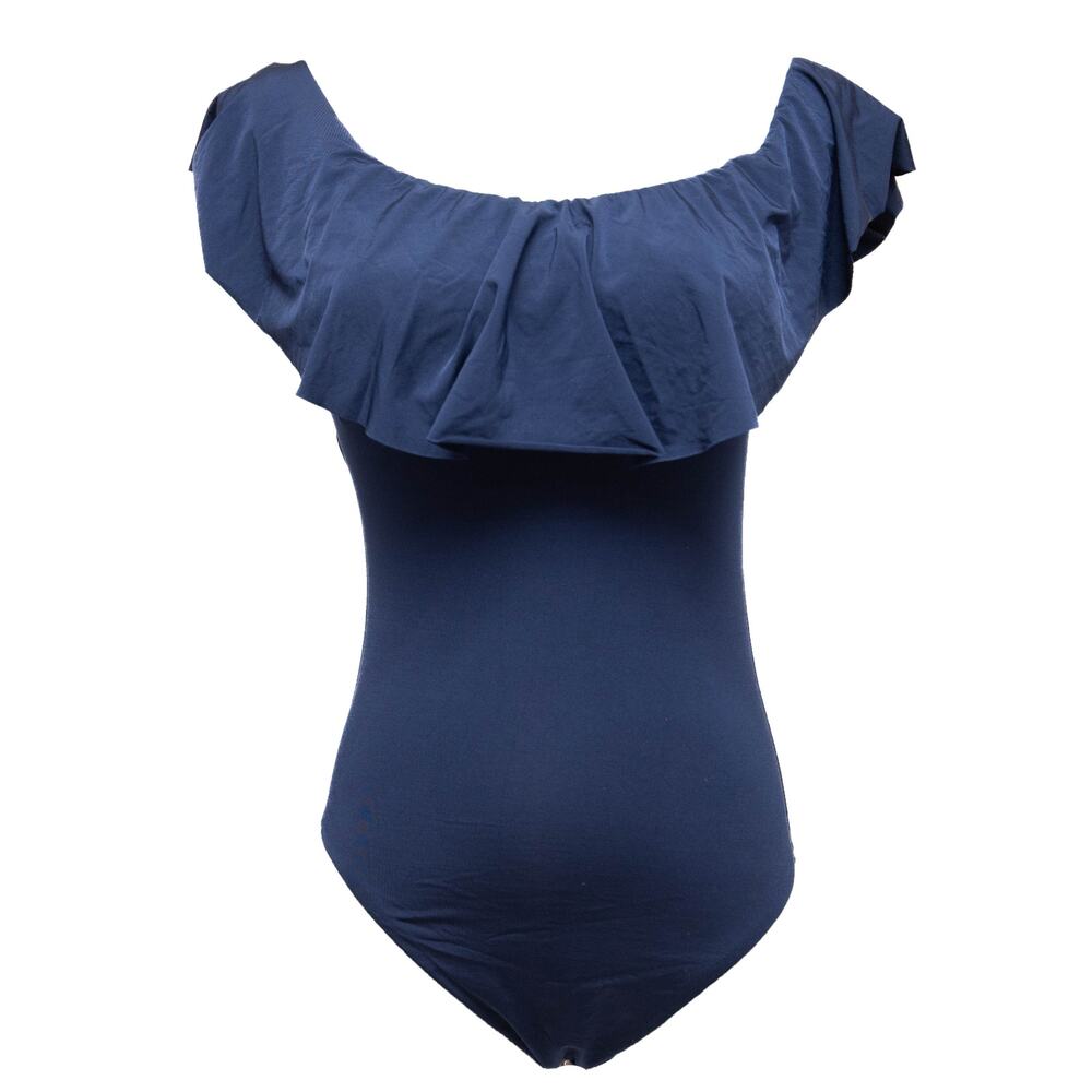 Trina Turk Blue Off Shoulder Ruffle Bandeau One Piece Swimsuit Size 4